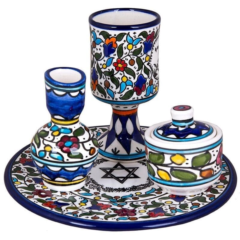 Armenian Ceramic Havdalah Set with Floral Design